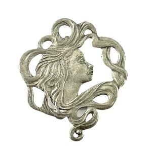Vintage Seagull Pewter Canada Art Nouveau Lady Brooch Woman Profile Pin